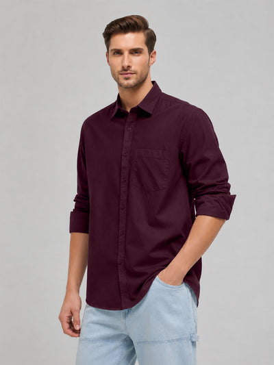 Wine Maroon Plain Casual Shirt