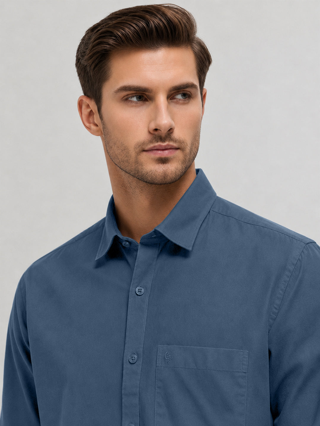 Denim Blue Plain Casual Shirt