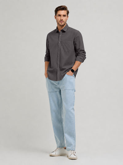 Dim Gray Plain Casual Shirt