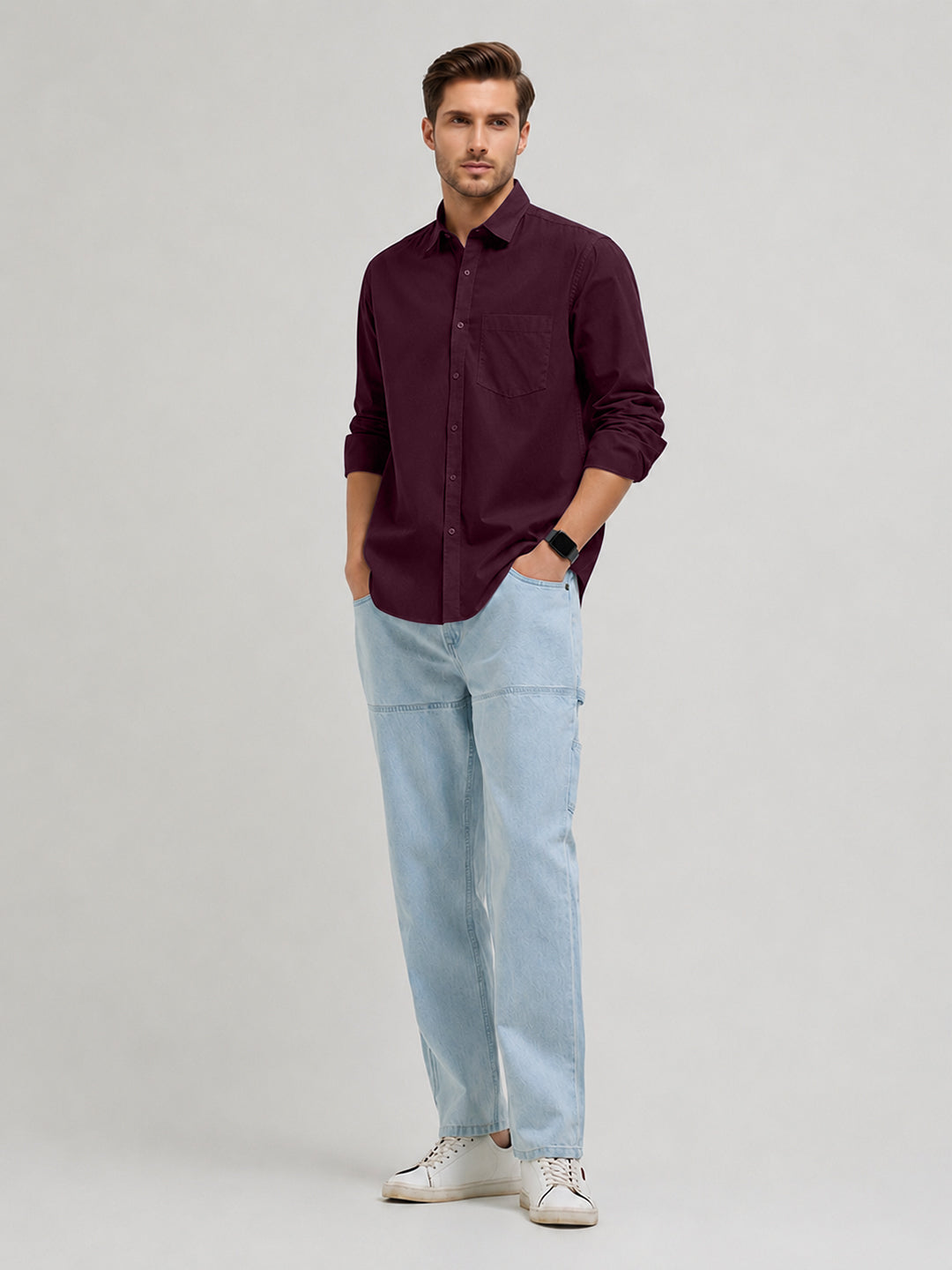 Wine Maroon Plain Casual Shirt