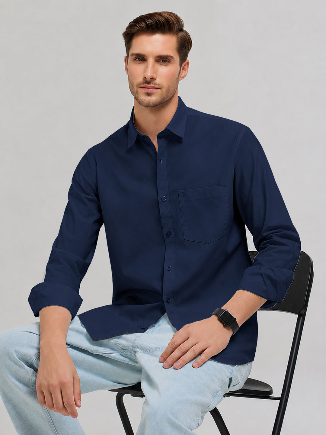 Midnight Blue Plain Casual Shirt
