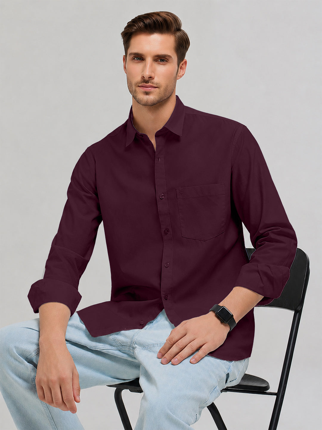 Wine Maroon Plain Casual Shirt