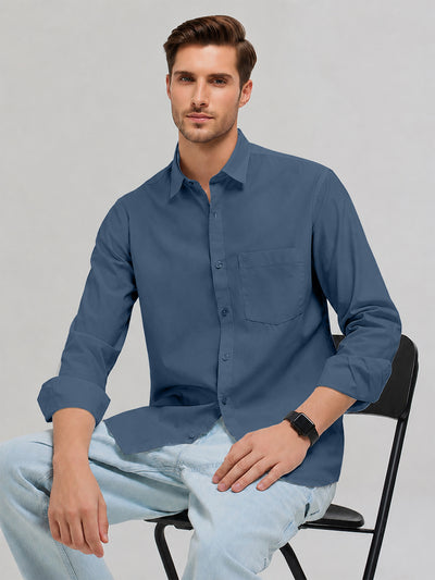 Denim Blue Plain Casual Shirt