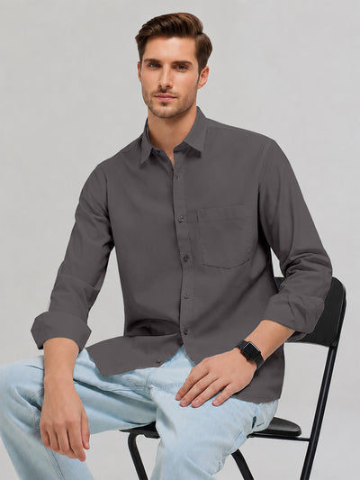 Dim Gray Plain Casual Shirt