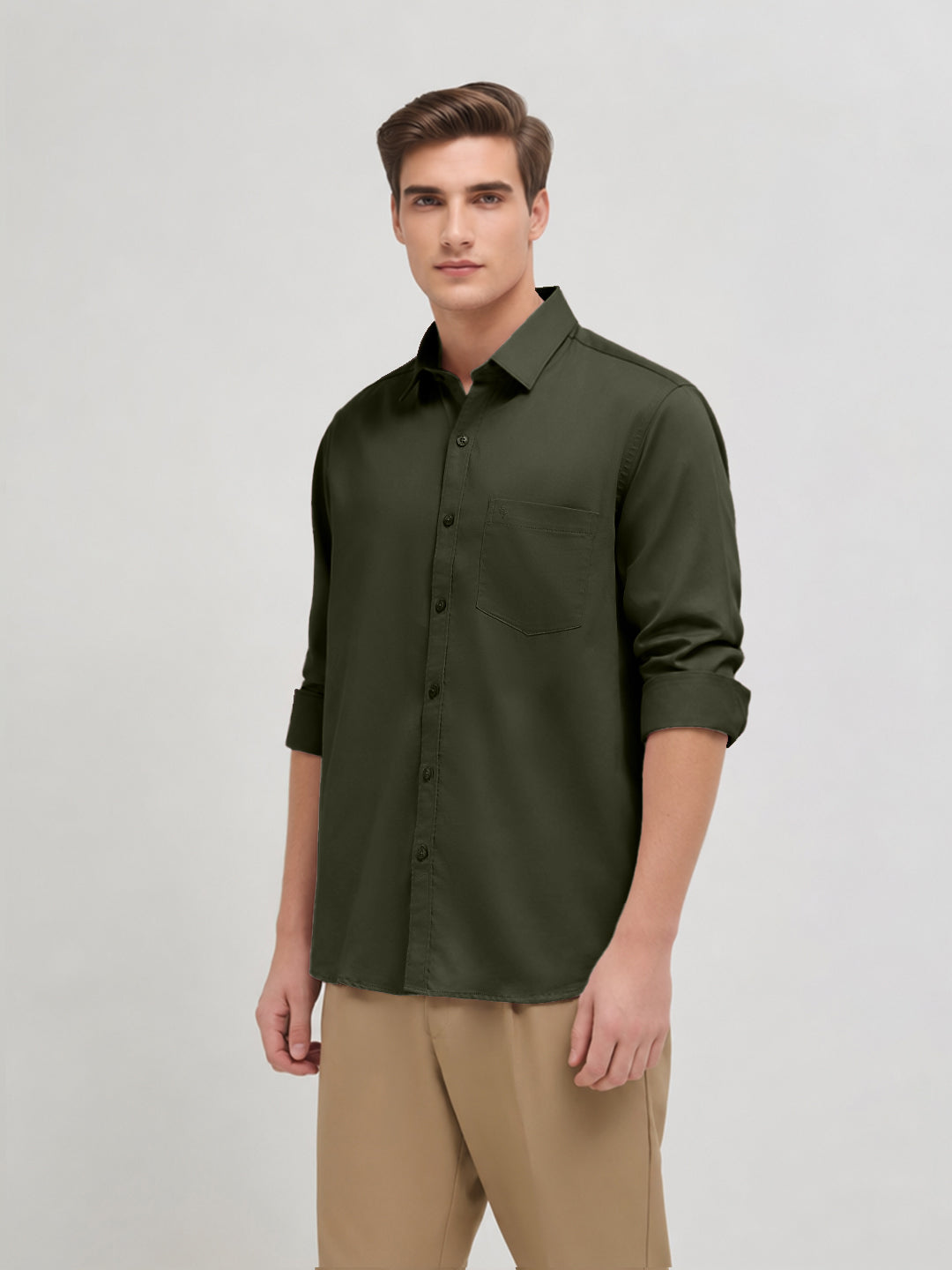 Pine Green Plain Casual Shirt