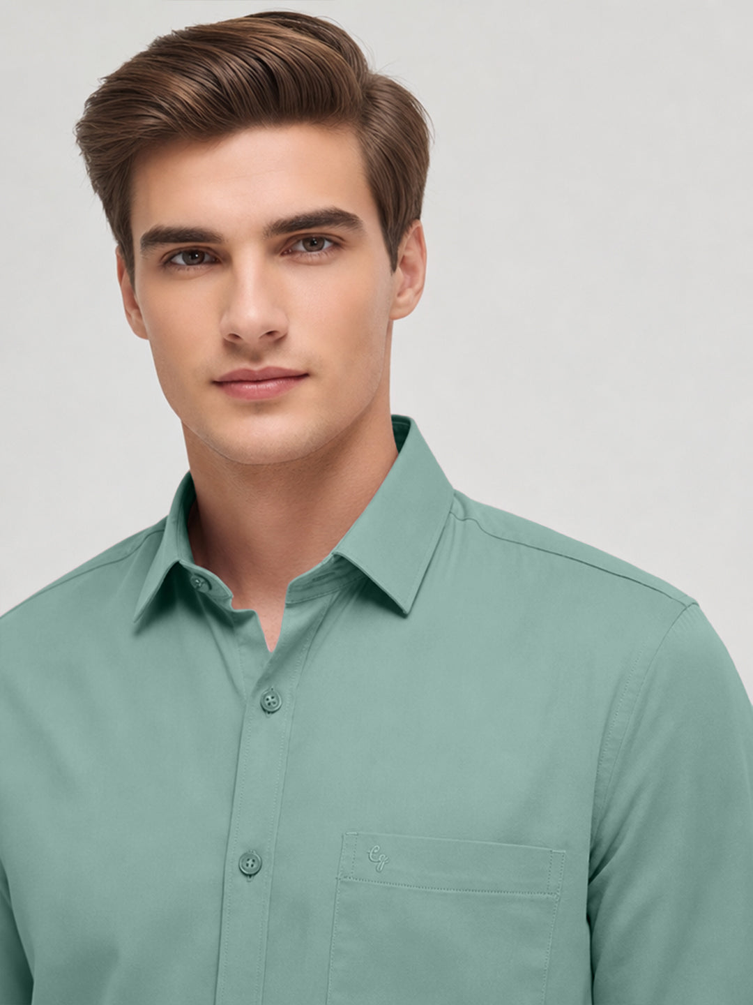 Muted Green Plain Casual Shirt