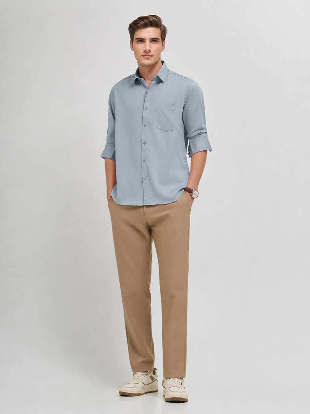 Hazy Blue Plain Casual Shirt