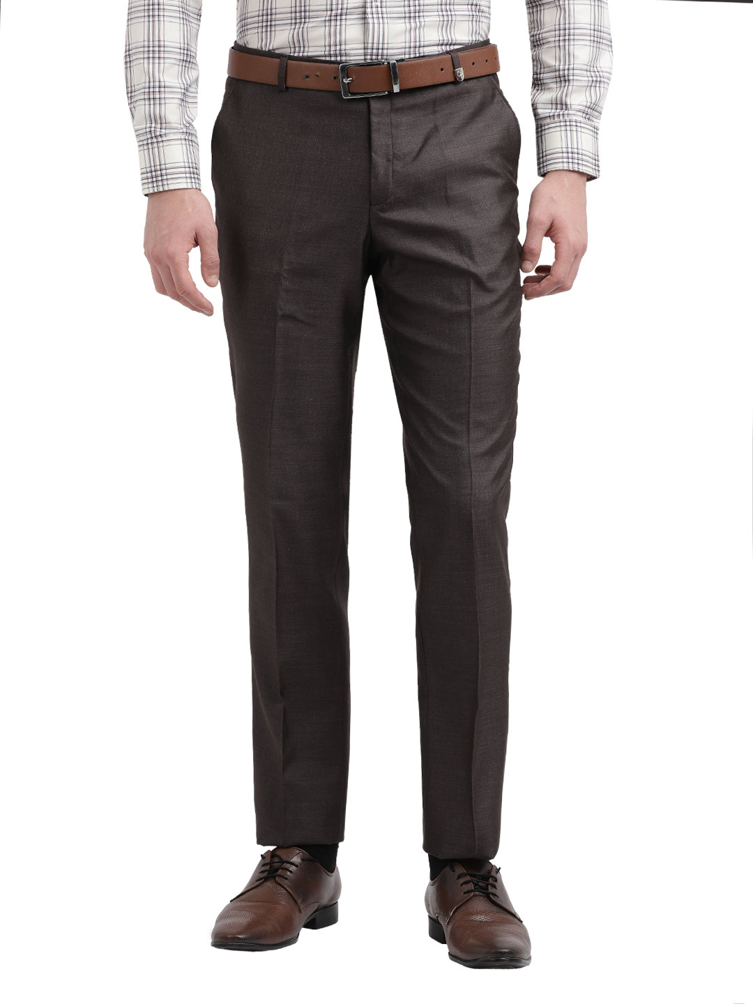 Model wearing Clarke Gable's Dark Grey Relax Fit Trousers in a casual setting