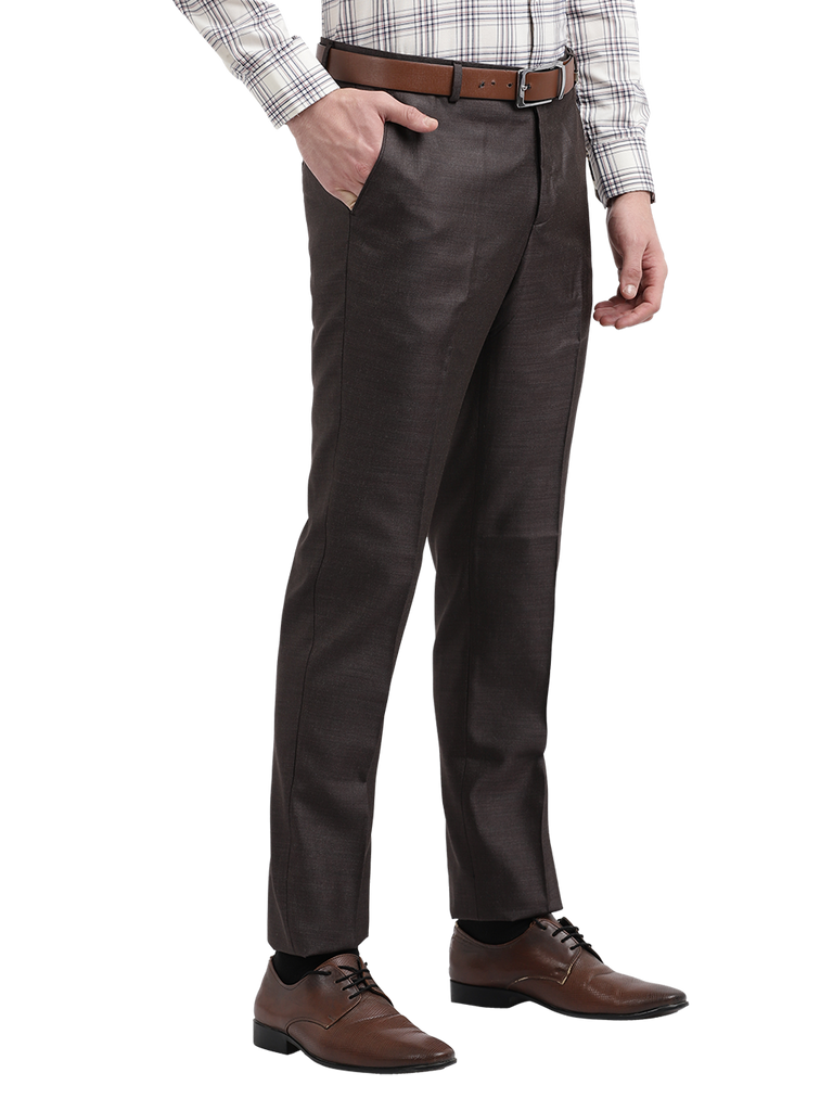 Model wearing Clarke Gable's Dark Grey Relax Fit Trousers in a casual setting