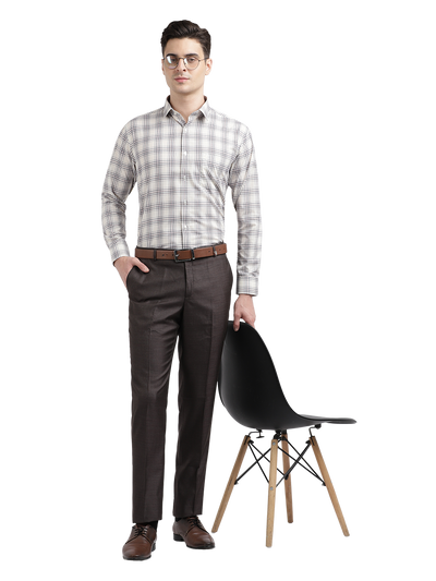 Model wearing Clarke Gable's Dark Grey Relax Fit Trousers in a casual setting