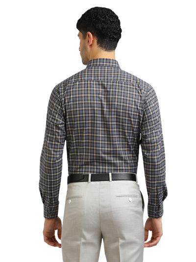 Model wearing Clarke Gable's Dark Grey With White Checked Formal Shirt in a casual setting