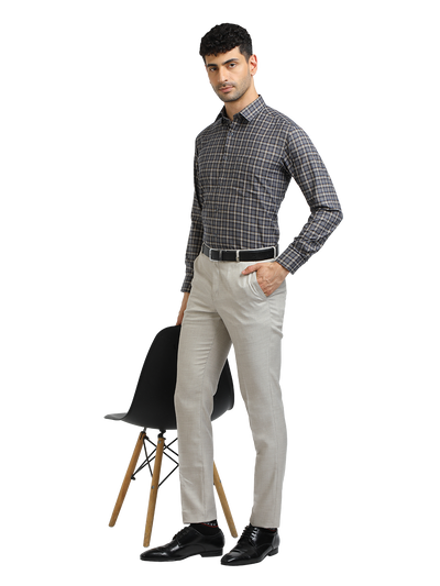 Model wearing Clarke Gable's Dark Grey With White Checked Formal Shirt in a casual setting