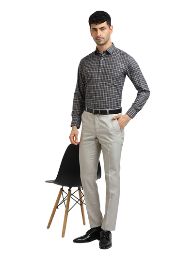 Model wearing Clarke Gable's Dark Grey With White Checked Formal Shirt in a casual setting