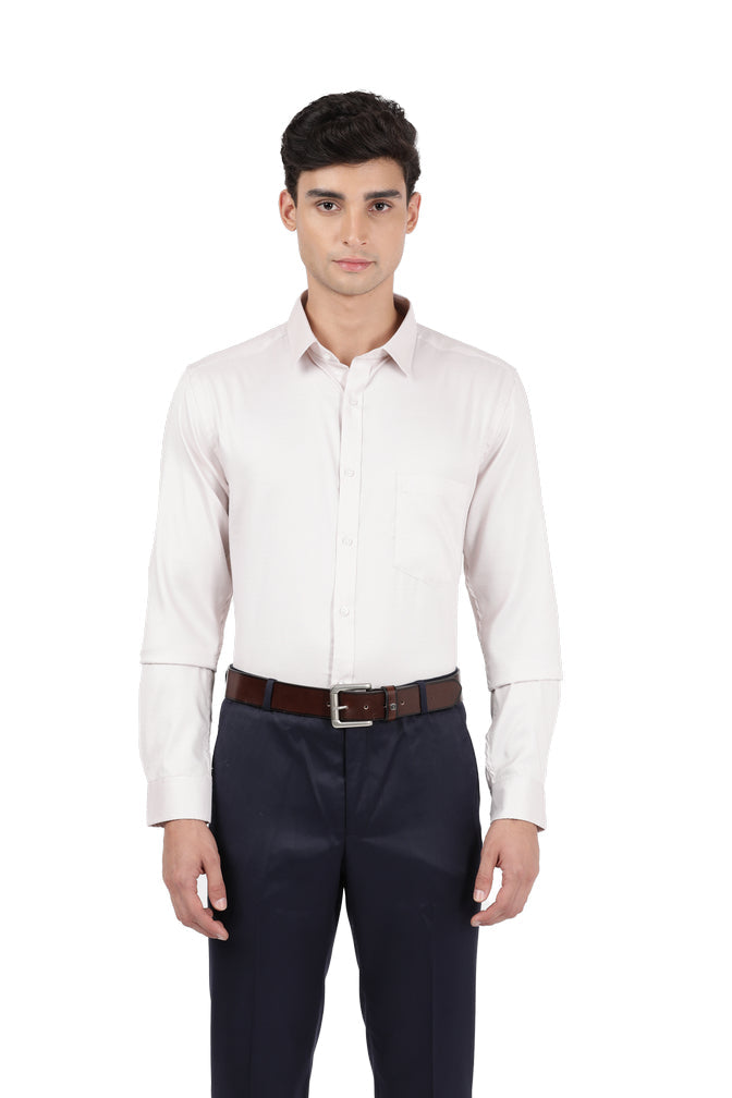 Model dressed in Clarke Gable's Cream Plain Relax Fit Shirt in a casual setting