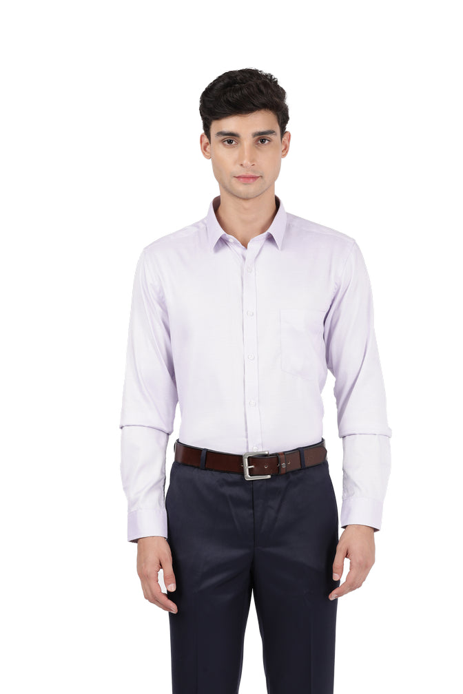 Model dressed in Clarke Gable's Baby Violet Plain Relax Fit Shirt in a casual setting