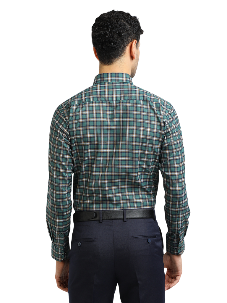 Model wearing Clarke Gable's Green With White Checked Formal Shirt in a casual setting