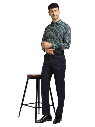 Model wearing Clarke Gable's Green With White Checked Formal Shirt in a casual setting