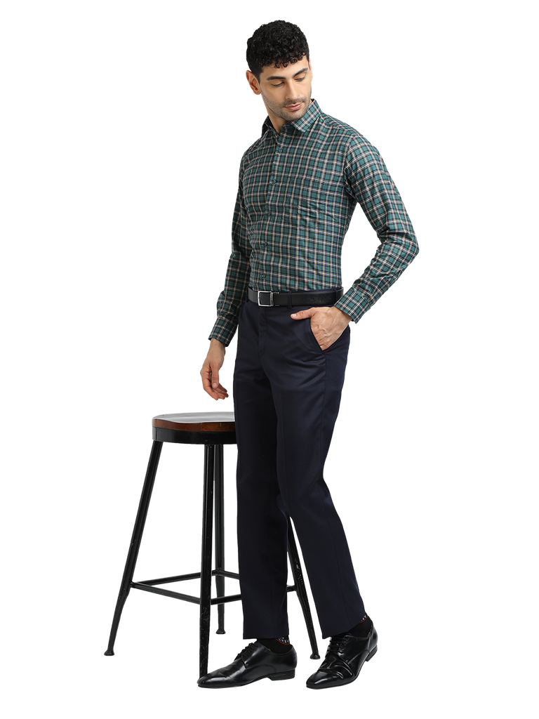 Model wearing Clarke Gable's Green With White Checked Formal Shirt in a casual setting