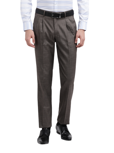 Model wearing Clarke Gable's Grey Relax Fit Trousers in a casual setting