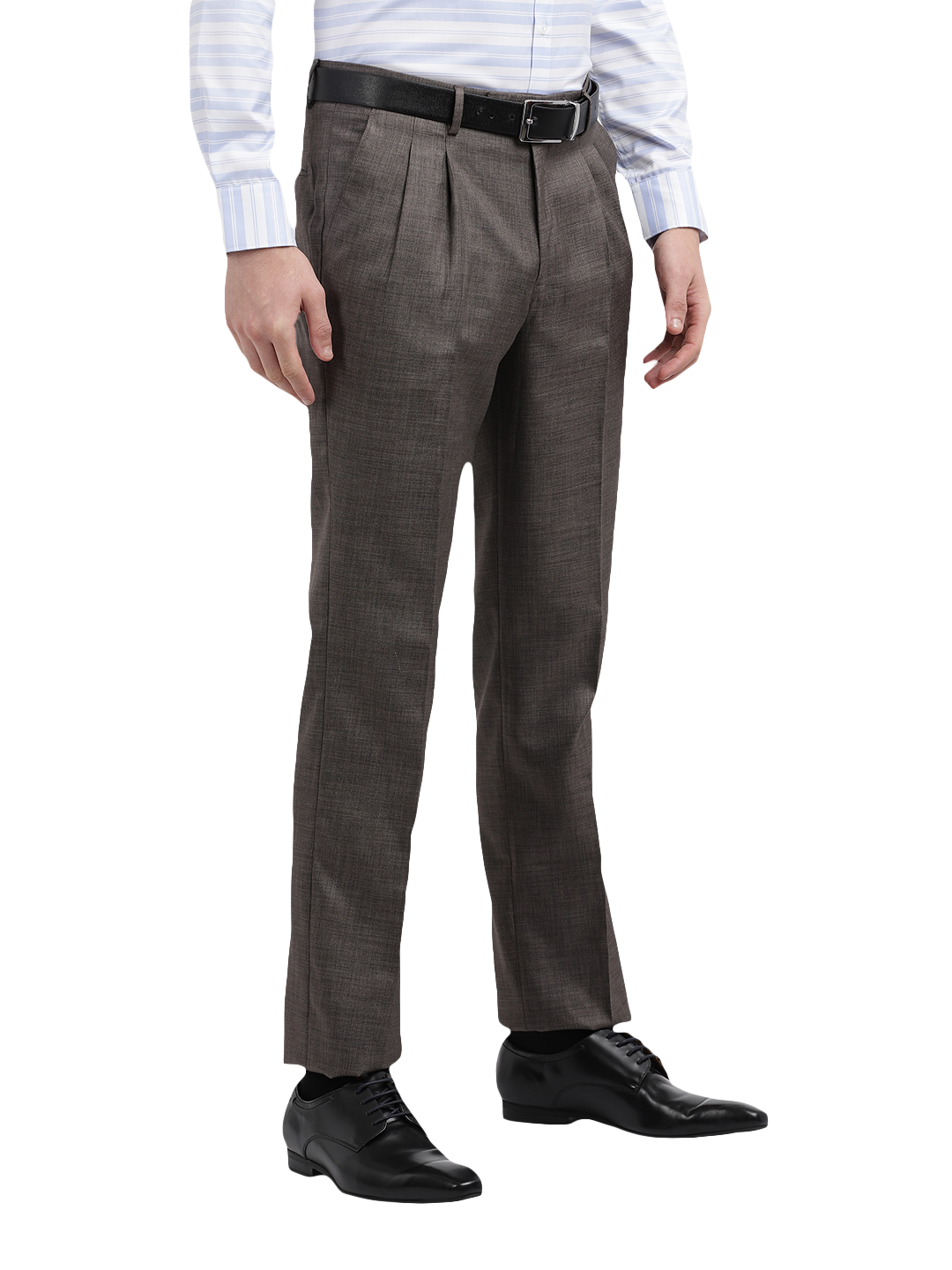 Model wearing Clarke Gable's Grey Relax Fit Trousers in a casual setting