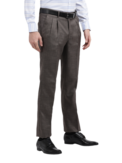 Model wearing Clarke Gable's Grey Relax Fit Trousers in a casual setting