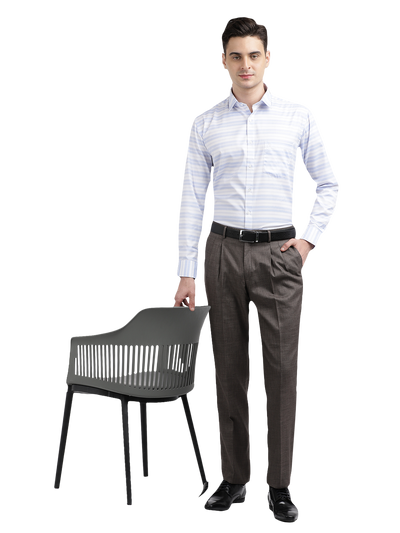 Model wearing Clarke Gable's Grey Relax Fit Trousers in a casual setting