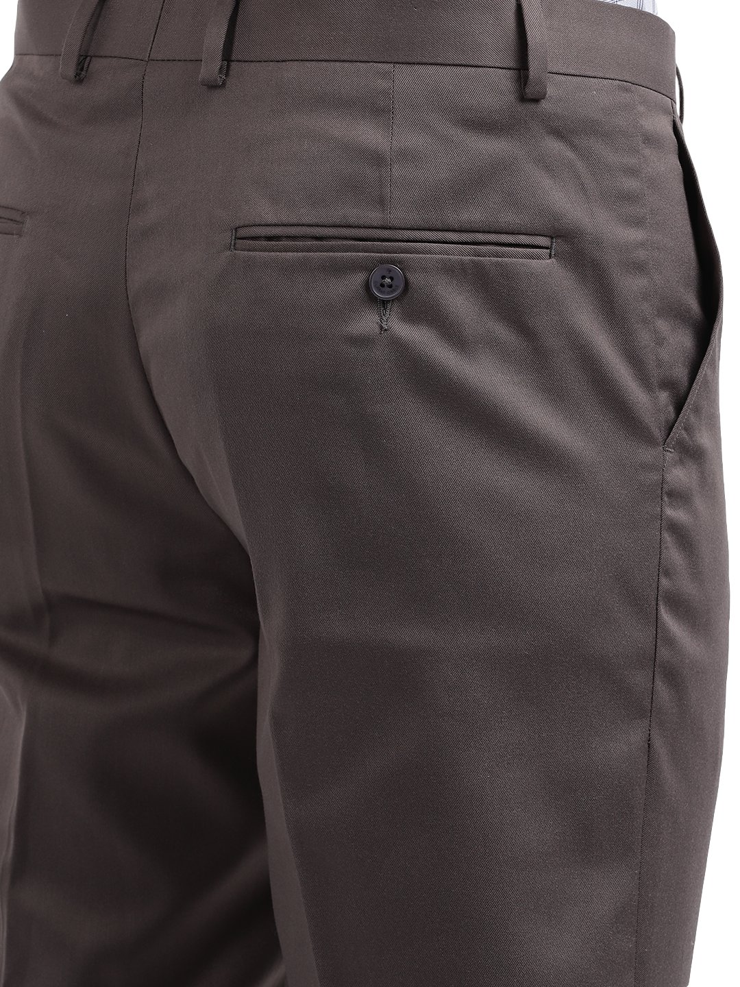 Model wearing Clarke Gable's Grey Sharp Fit Trousers in a casual setting