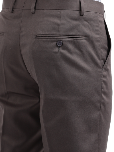 Model wearing Clarke Gable's Grey Sharp Fit Trousers in a casual setting