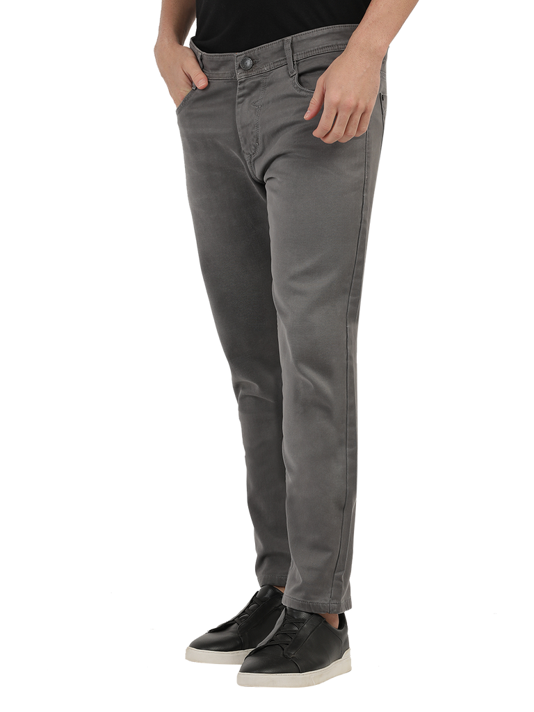 Model wearing Clarke Gable's Grey Skinny Fit Jeans in a casual setting