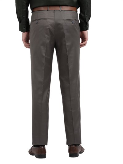 Model wearing Clarke Gable's Grey Smart Fit Trousers in a casual setting