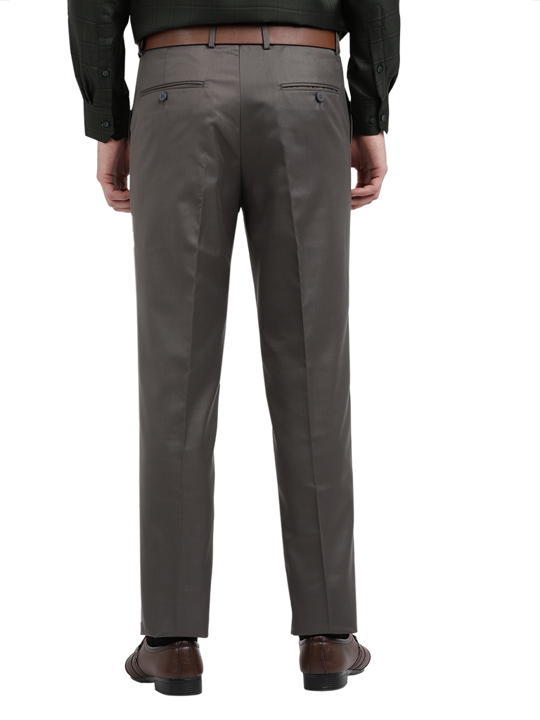 Model wearing Clarke Gable's Grey Smart Fit Trousers in a casual setting