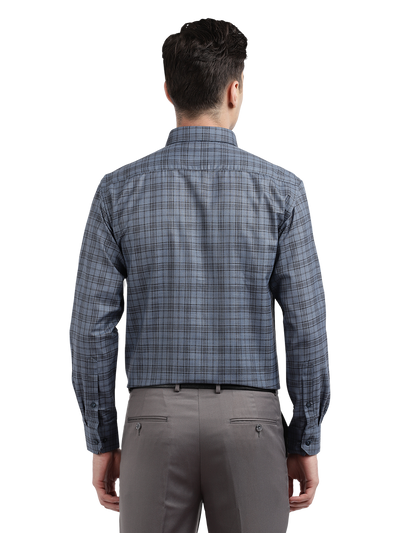 Model wearing Clarke Gable's Grey With Black Checked Formal Shirt in a casual setting