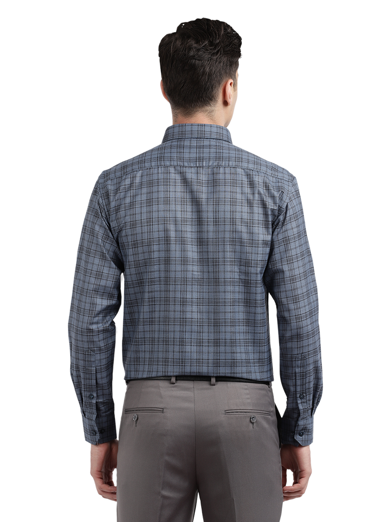 Model wearing Clarke Gable's Grey With Black Checked Formal Shirt in a casual setting