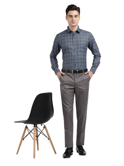 Model wearing Clarke Gable's Grey With Black Checked Formal Shirt in a casual setting