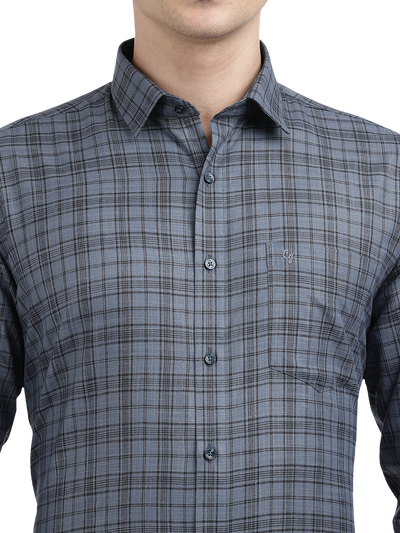 Model wearing Clarke Gable's Grey With Black Checked Formal Shirt in a casual setting