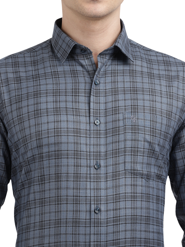 Model wearing Clarke Gable's Grey With Black Checked Formal Shirt in a casual setting