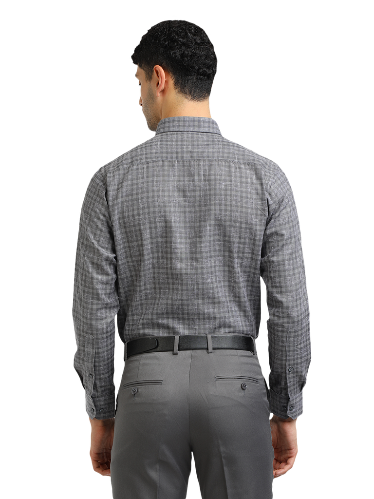 Model wearing Clarke Gable's Grey With White Checked Formal Shirt in a casual setting