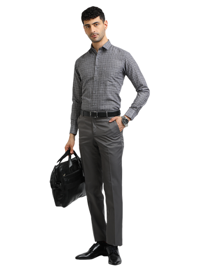Model wearing Clarke Gable's Grey With White Checked Formal Shirt in a casual setting