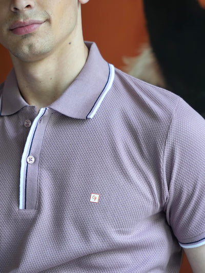 Onion Pink Textured Printed Polo T Shirt