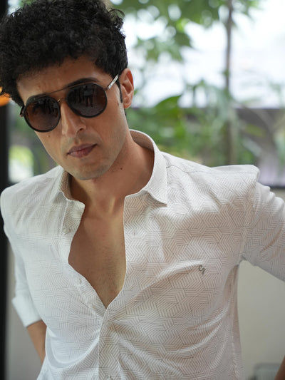 White and Black Geometric Printed Casual Shirt