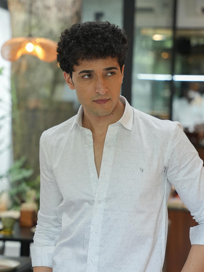 White and Black Geometric Printed Casual Shirt