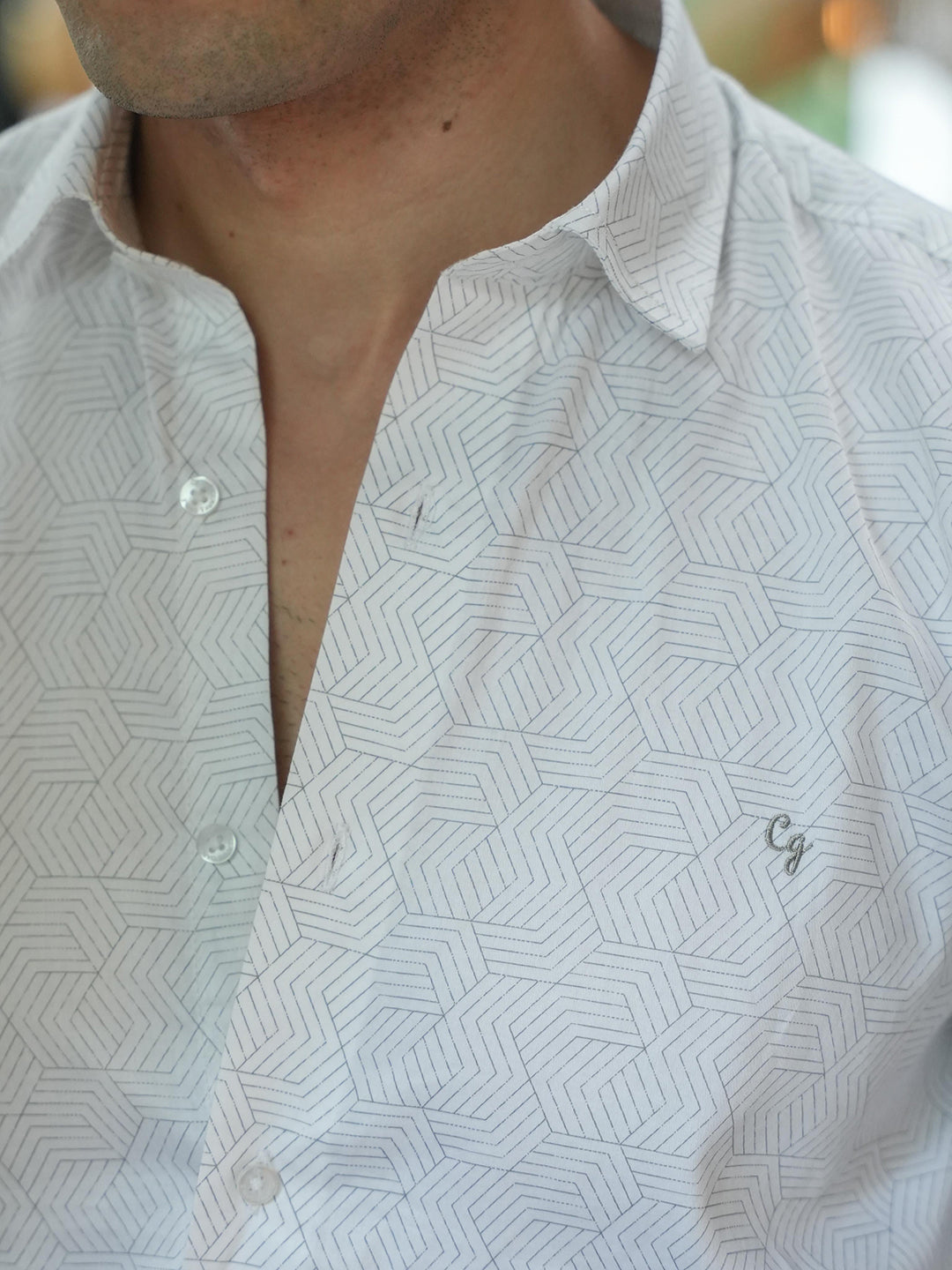 White and Black Geometric Printed Casual Shirt