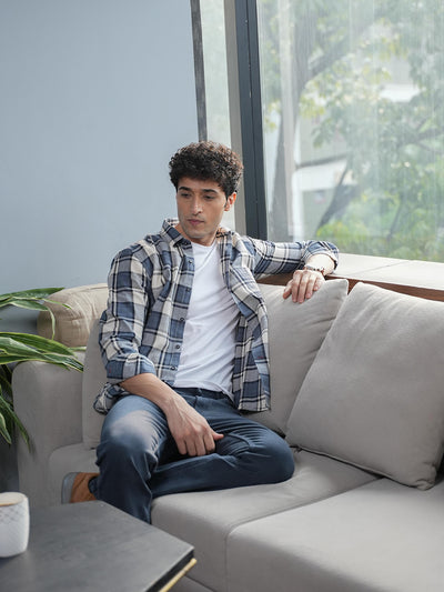 Denim Blue Checked Casual Shirt