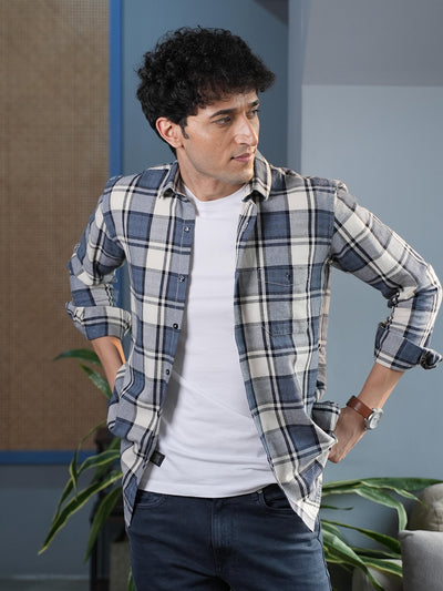 Denim Blue Checked Casual Shirt