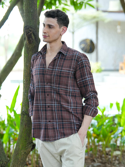 Brown Checked Casual Shirt