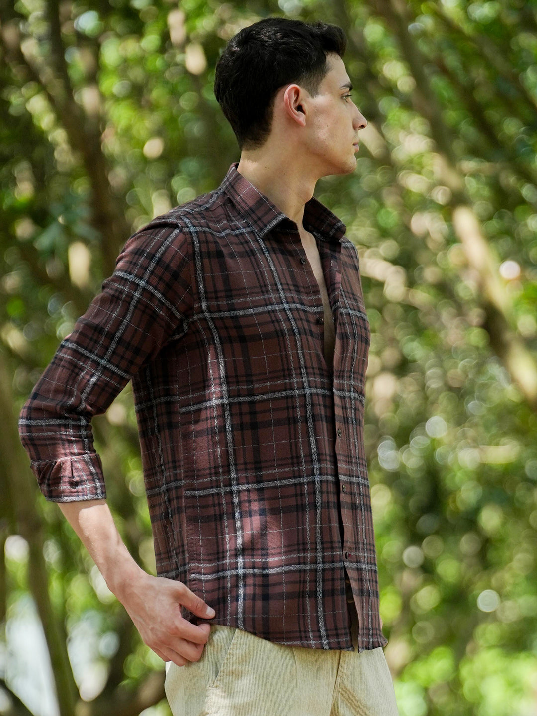 Brown Checked Casual Shirt