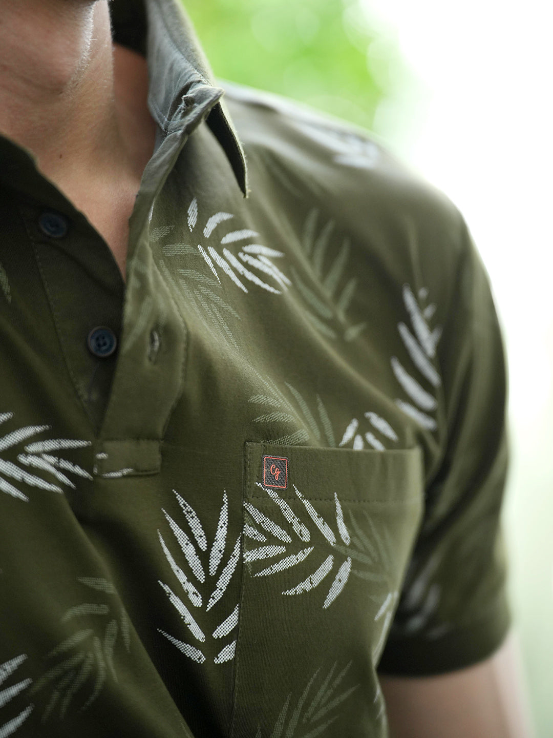 Olive Green Graphic Printed Polo T Shirt