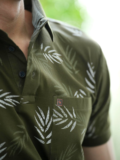 Olive Green Graphic Printed Polo T Shirt