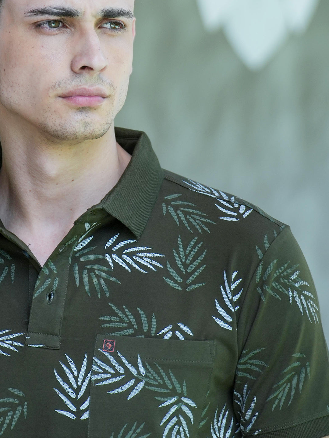 Olive Green Graphic Printed Polo T Shirt