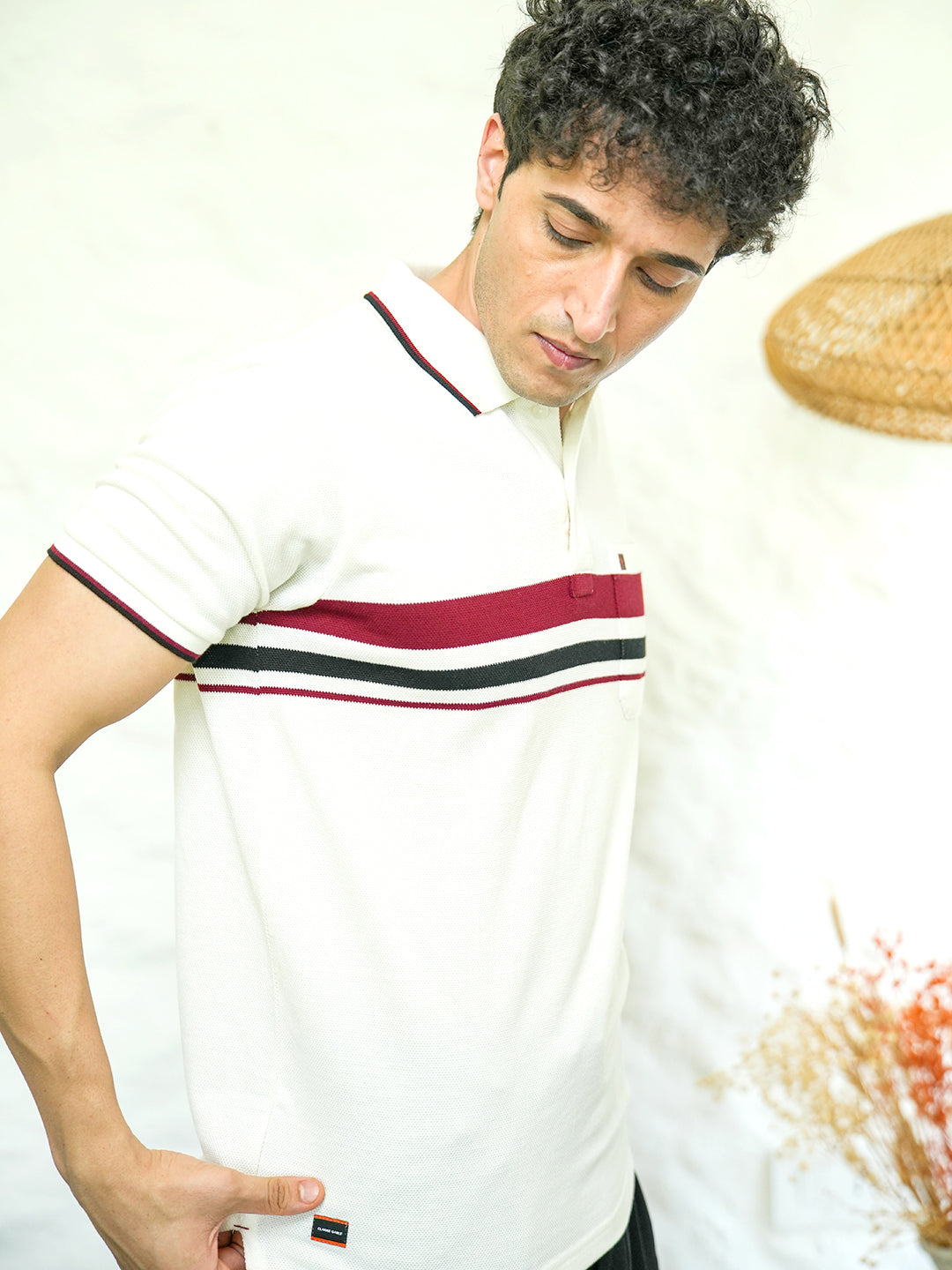 White Horizontal Stripes Polo T Shirt